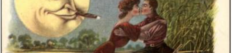 Couple with creepy moon watching them