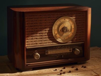 vintage radio on a shelf